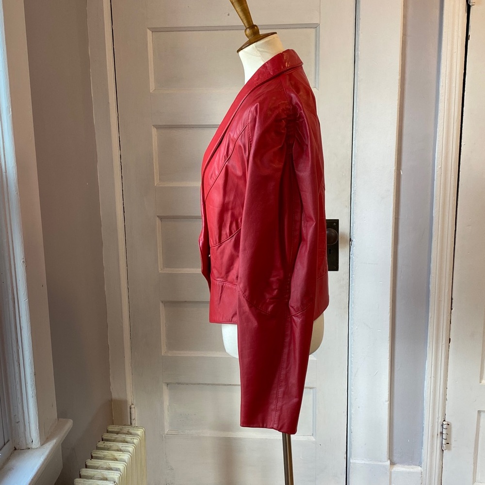 Vintage The Leather Ranch Red Genuine Leather Jacket, Size 3 - Picture 5 of 17
